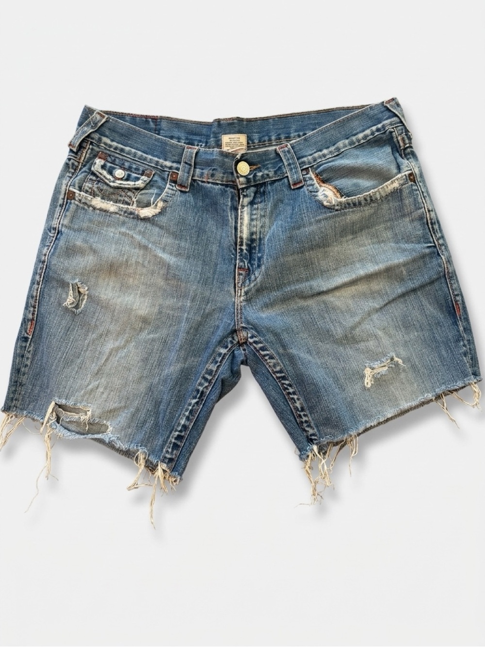True Religion Joey Men's Light Blue Distressed Denim Shorts Size 38